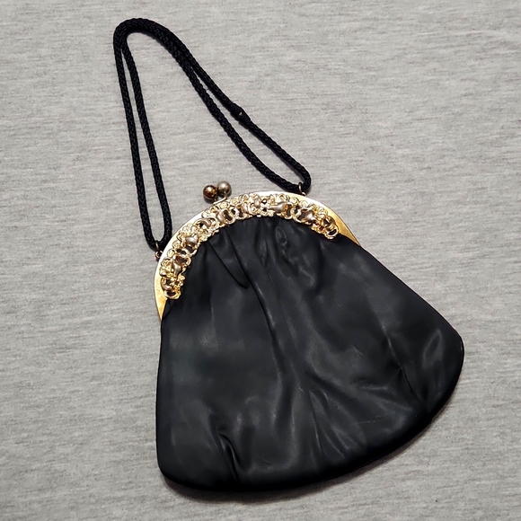 Vintage Handbags - Vintage Black & Gold Handbag Clutch Party Going-Out Mini Purse Bag